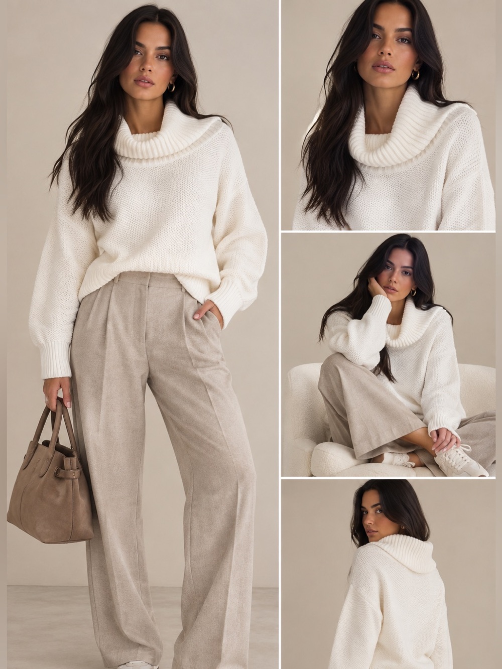 Women's White Cowl-Neck Sweater - Relaxed Knit